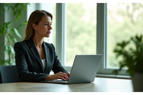 Professional using a laptop with calm posture